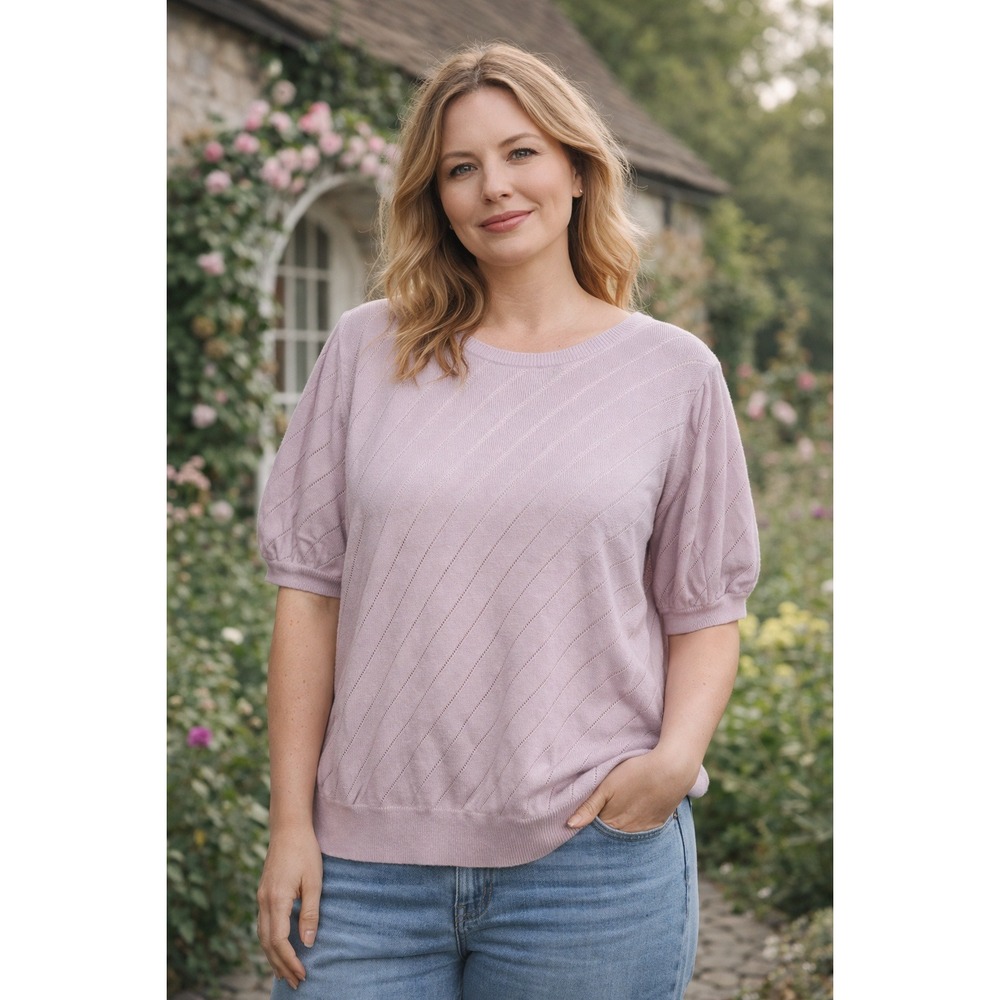 ModCloth Lilac‎ Knit Sweater Top 1X Puff Sleeve Cottagecore Soft Feminine